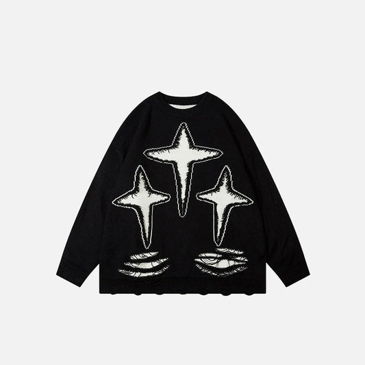 Ripped Star Print Loose Sweater